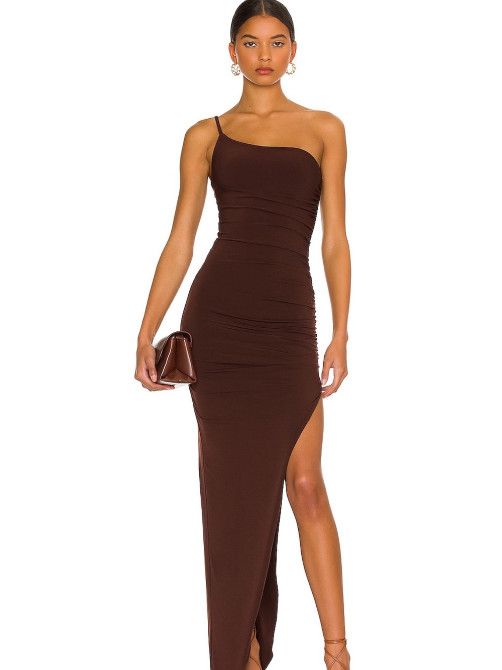 Nookie Aria One Shoulder Gown in Chocolate